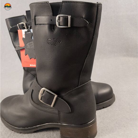 NWT Mellow Walk Vanessa Biker Boots Black Mid-Calf Leather 412109 Women's Sz 8D - Picture 9 of 15